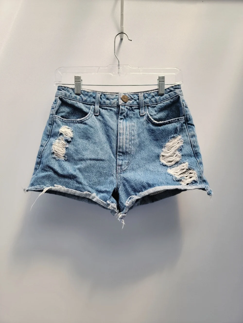 Show Me Your Mumu Blue Arizona High Waisted Shorts Size 25 Blue Rainbow Pockets
